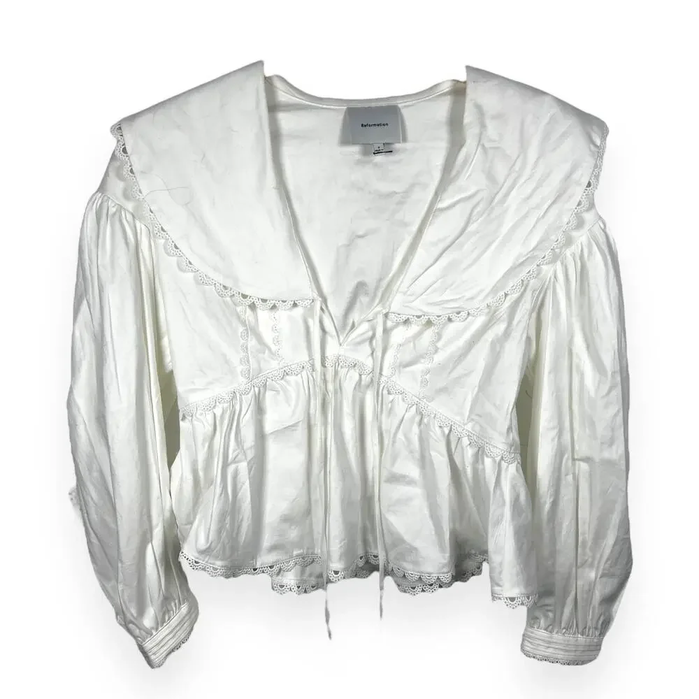 Reformation White Cotton Renna Blouse Top Size 2 - Picture 9 of 13